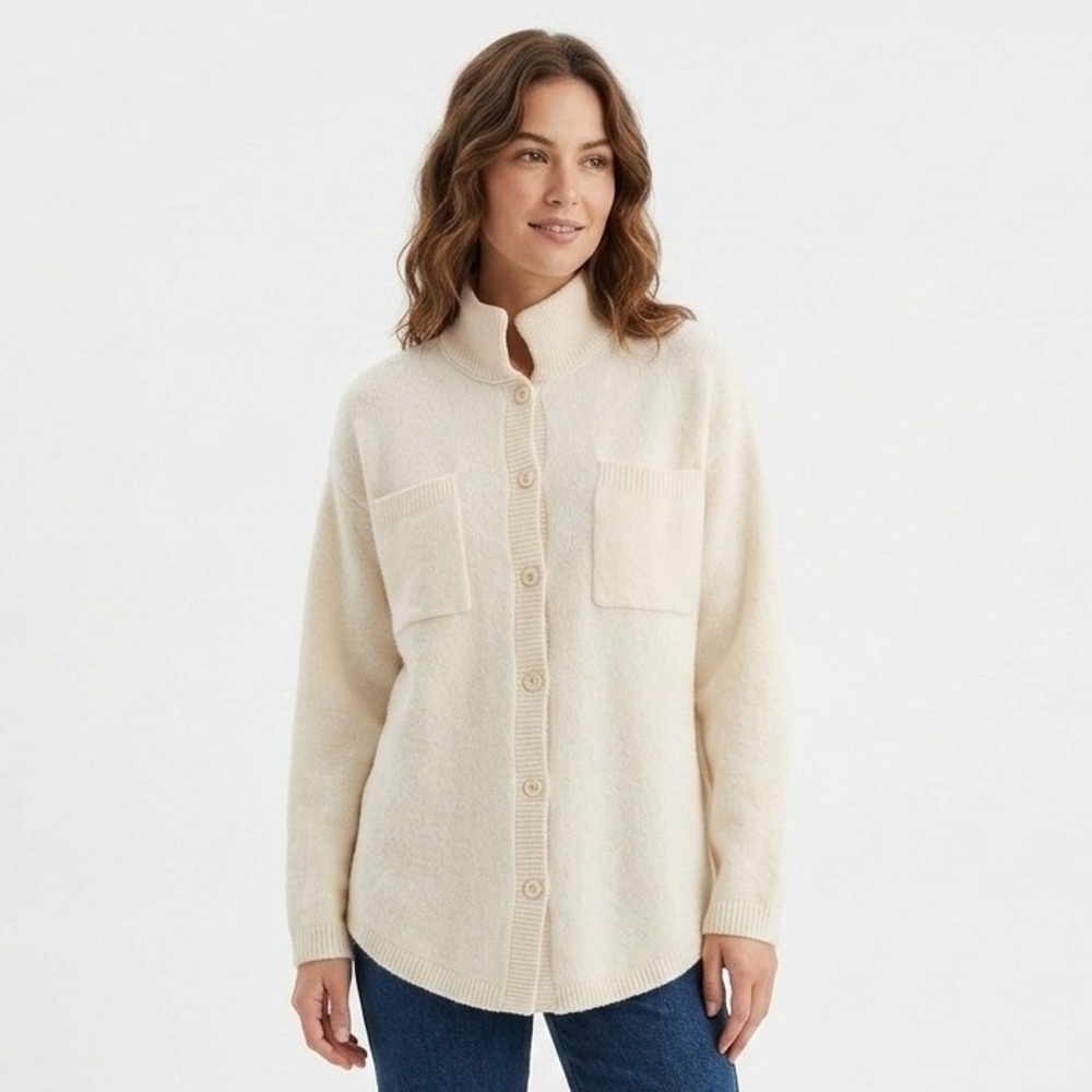 Aerie Real Good Cardigan Sweater Mock Neck Oversized Cream Size XS